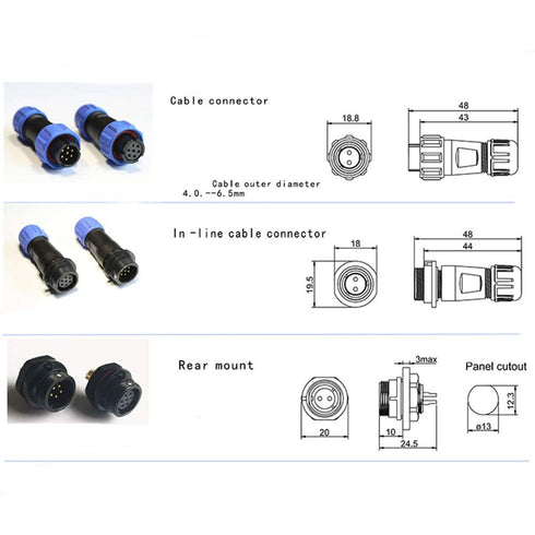 SP13 Aviation Connector M13 Male Plug + Circular Female Socket, Outdoor Waterproof IP68 Plastic Connectors with Cap, 5