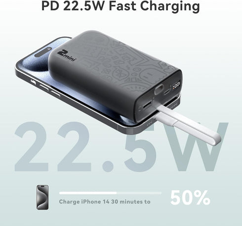 imuto Graffiti Style Portable Charger with Built-in Lightning Cable, 22.5W Fast Charging 20000mAh Power Bank, Travel