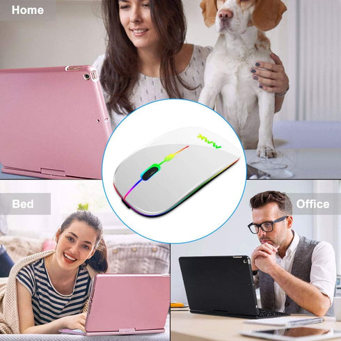 Wireless Bluetooth Mouse, Rechargeable USB Optical Mouse, LED Slim Dual Mode Wireless Mouse for Laptop, PC, Mac OS,