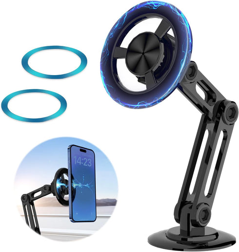 Universal 360° PRO Magnetic Suction Phone Holder for Car, Alloy Folding Magnetic Cell Phone Holder, Dashboard Mount for