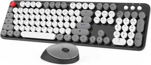 Wireless Keyboard Mouse Combo, 104 Keys Cute Wireless Keyboard with Number Pad for Windows, Grey