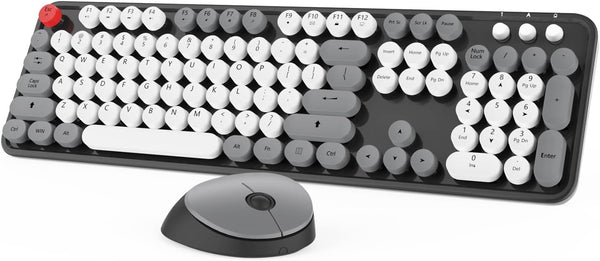 Wireless Keyboard Mouse Combo, 104 Keys Cute Wireless Keyboard with Number Pad for Windows, Grey
