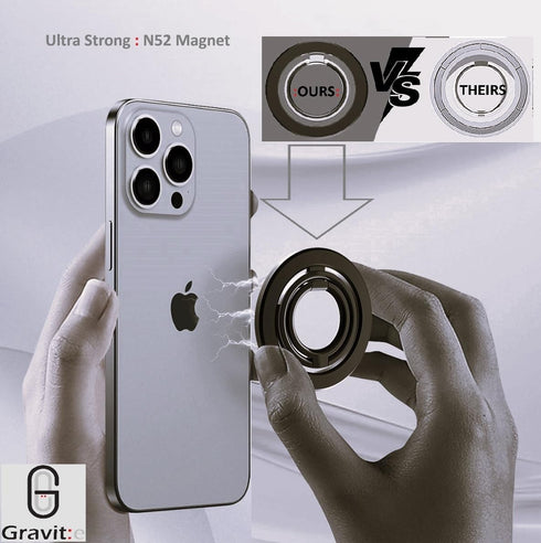Gravit:e Ultra Strong Magnetic Phone Ring Holder and Stand, Instant Install and Removal, Adjustable Angles, Sleek