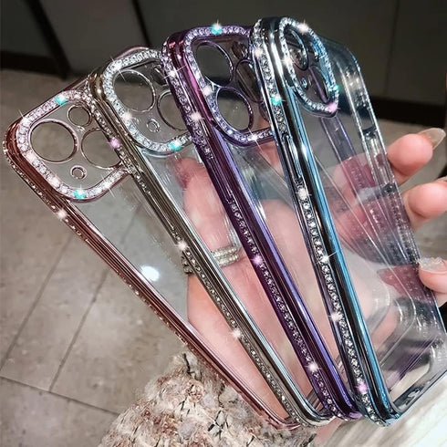 Casechics Luxury Glitter Bling Case for iPhone 13, Electro Plated Frame Edge Border, Full Body Protective Clear Soft
