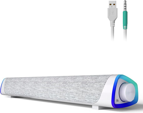 SOULION R30 Computer Speakers, USB Powered 3.5mm AUX Small Speakers with Colorful LED Lights for Desktop Laptop White