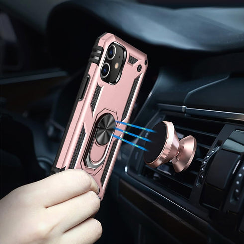 Yiakeng iPhone 12/12 Pro Case with Screen Protector, Military Grade Protective Case with Ring (Rose Gold)