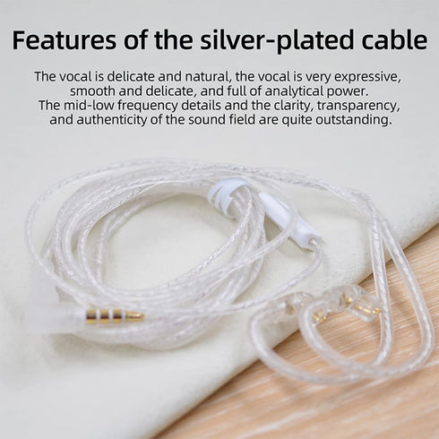FAAEAL KZ ZST Earphone Upgraded Cable 0.75mm 2Pin Silver Plated Detachable Cable 3.5mm Gold-Plated Replacement Headsets Wire for KZ ZSR ED12 ES4 ZS10 AS06 AS10 ZSTX EDX Headphones (with Mic, B Pin)