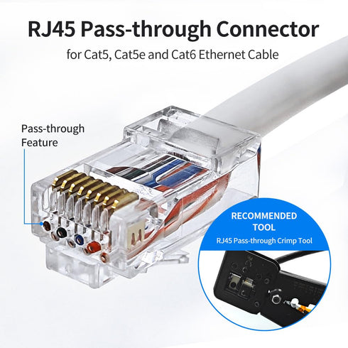 100 Pack Cat 6 Pass Through RJ45 Connector Unshield Modular Crimp Network Plug for Cat6, Cat6e, Cat5, Cat5e UTP Solid or Stranded Ethernet Cable