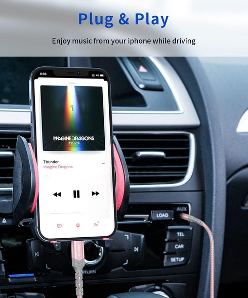 JSAUX 6FT Lightning to 3.5mm Audio Cable - Apple MFi Certified, Compatible with iPhone 14/13/12/11/X - Pink