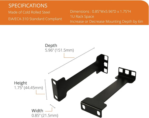 Server Rack Depth Extender - 1U - 6inch TAA Compliant Rack Mount Adapter Kit
