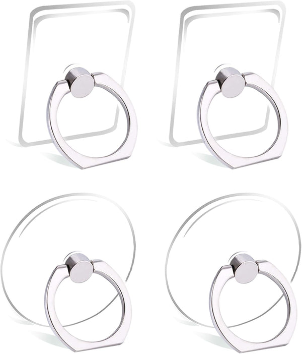 Cell Phone Ring Holder Stand, Transparent Finger Grip Loop, 360 Degree Rotation, 4 X Silver