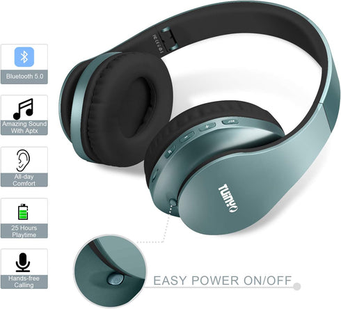 TUINYO Wireless Headphones Over Ear, Bluetooth Headset with Microphone, Foldable Stereo Wireless, Lightweight, Silver