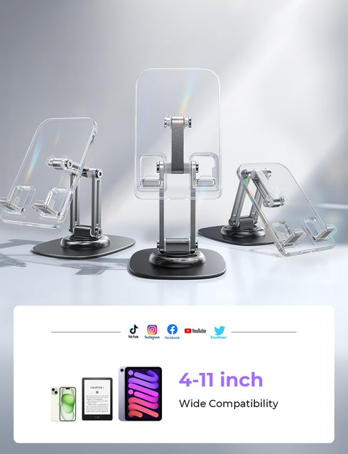 LISEN iPhone Stand for Desk, Portable 360 Adjustable Cell Phone Holder, Foldable Acrylic Aesthetic Accessories for