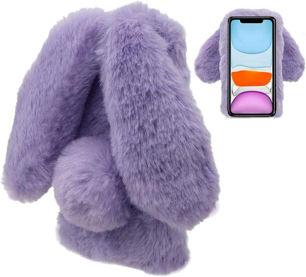 Rabbit Case for Samsung Galaxy Note 20 Ultra 6.9 Inch, Cute 3D Bunny Ears Soft Furry Hairball TPU Bumper Cover - Purple