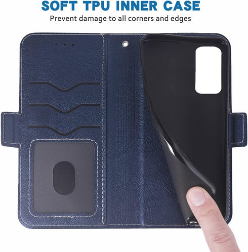 Samsung Galaxy Z Fold 2 5G 2020 Wallet Case, Blue, Leather Flip Card Holder, Wrist Strap Lanyard, Cell Accessories for