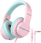 iClever HS19 Kids Headphones - Pink, Over-Ear, Volume Limiter 85/94dB, Foldable, Wired, with Microphone & Shareport.