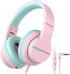iClever HS19 Kids Headphones - Pink, Over-Ear, Volume Limiter 85/94dB, Foldable, Wired, with Microphone & Shareport.