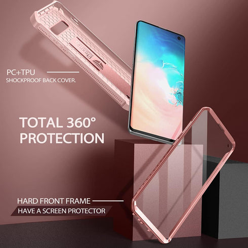 Dexnor for Samsung Galaxy S10 Case, Heavy Duty Military Grade Protection with Built-in Screen Protector and Kickstand
