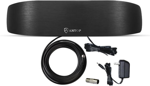 ANTOP Radio Antenna, Indoor Amplified AM FM Antenna 50 Miles Multi-Directional Reception for