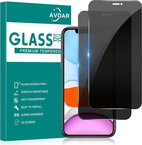 2 Pack Privacy Screen Protector for iPhone 11 / iPhone XR, Anti-Spy Full Screen Glass Film, Bubble Free, Case Friendly