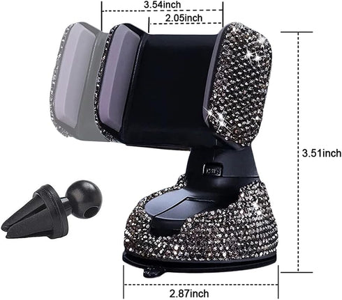 SUNCARACCL Bling Car Phone Holder, 360° Adjustable Crystal Auto Mount for Windshield Dashboard and Air Outlet (Black)