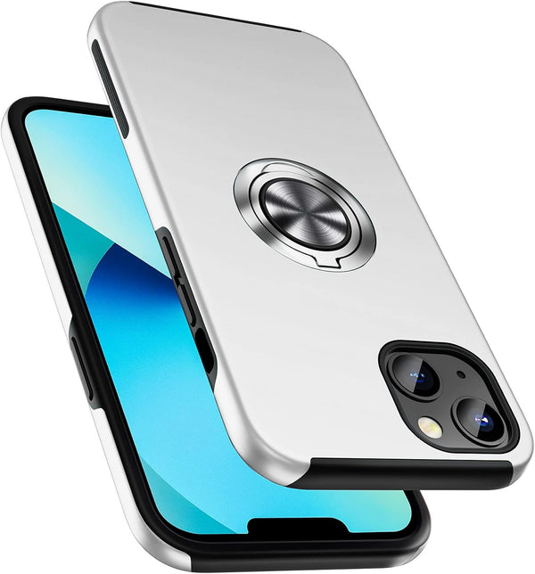 PELEPUES Shockproof Case for iPhone 13, Military Grade Cover with Embedded Finger Ring and Reinforced Metal Stand