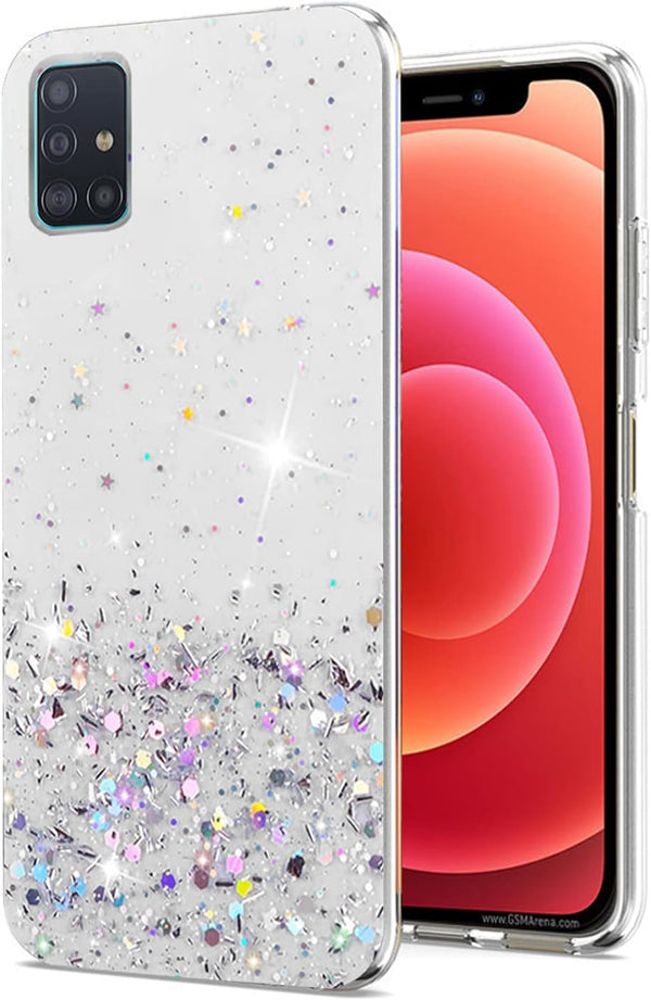 Samsung A71 5G Case, Clear Glitter Silicone, Phone Cover, Glitter Sparkle Pink, Shockproof Thin Design