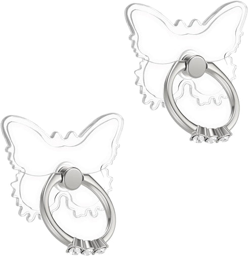 Yolev 2pcs 360 Phone Ring Holder Stand Clear Butterfly Clear Phone Grip Finger Kickstand with Diamond Rotation Phones