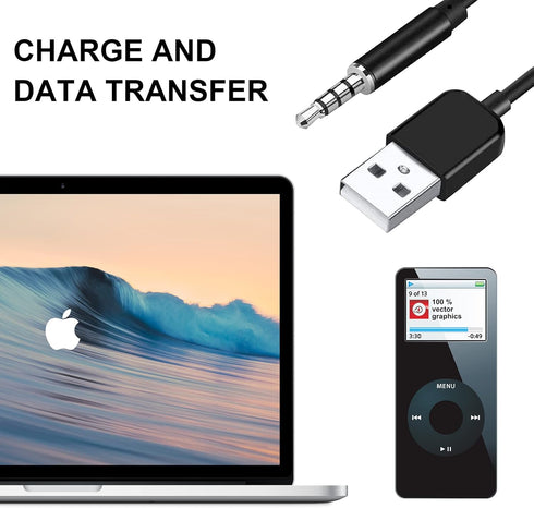 USB to 3.5mm Jack Audio Adapter, Male AUX Audio Jack to USB 2.0 Male Charge Cable Adapter Cord for iPod Shuffle MP3 Player Headphones Speakers and Other Devices(3.3FT) (1) (2)