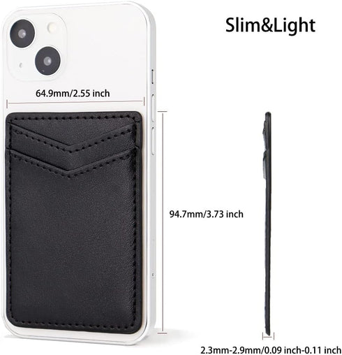 2Pack Leather Phone Wallet, Adhesive Stick On Credit Card Holder for Back of iPhone and Android Phone Case-Black