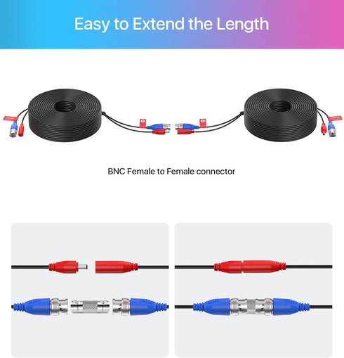 ZOSI 4 Pack 100ft All-in-One Video Power Cables, BNC Extension Security Camera Cable for CCTV with 4 Connectors & Clips