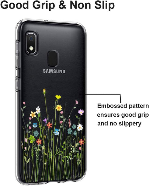 Unov Case Compatible with Galaxy A10e and A20e, Clear Design Soft TPU Shock Absorption, Slim Embossed Pattern (Flower