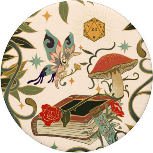 Feywild d20 Dice - Magic Grimoire, Mushroom and Butterfly DND PopSockets Swappable PopGrip