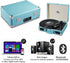 Feir 3 2 Vinyl Stereo Blue Record Player Speed Portable Turntable Suitcase Built in Speakers RCA Line Out AUX Headphone