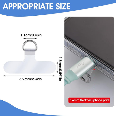 Phone Lanyard Patch Pad, 6Pcs Universal Phone Tether Tab Connector with Metal Ring for Cellphones Safety Drop