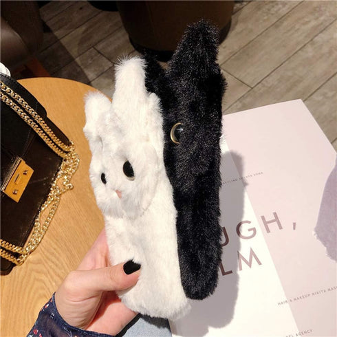 SGVAHY Furry Case for iPhone 7/8/SE2/SE3, Cute Cat Black Fur Fluffy Soft Warm Plush Fuzzy with Bling Glitter Protective