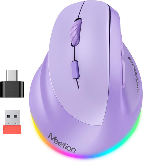MEETION Left-Handed Mouse, Ergonomic Mouse Wireless Vertical Mouse, RGB Rechargeable Mice for Bluetooth(5.2