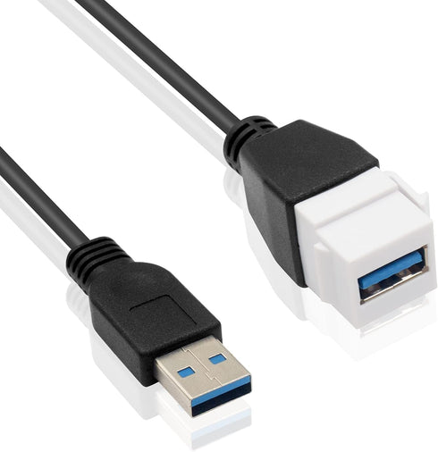 Poyiccot USB 3.0 Keystone Jack Cable, 10Gbps Type A Male to Female Pigtail Extension Cable for Wall Plate Connectors