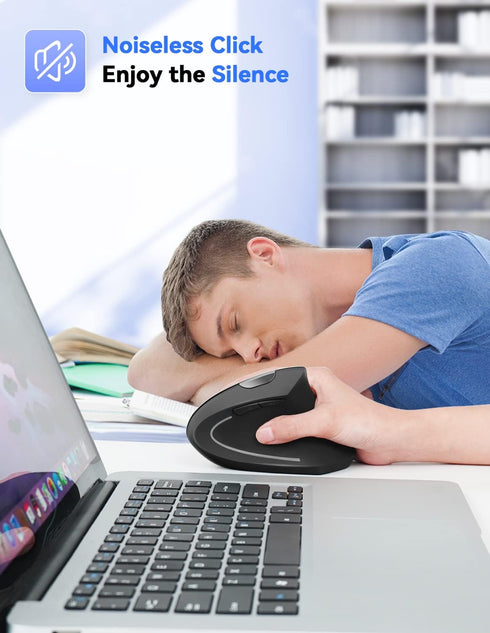 TECKNET Wireless Vertical Mouse, Ergonomic 4800 DPI Mouse with 5 Adjustable DPI Levels, 6 Buttons for Laptop, PC, Black
