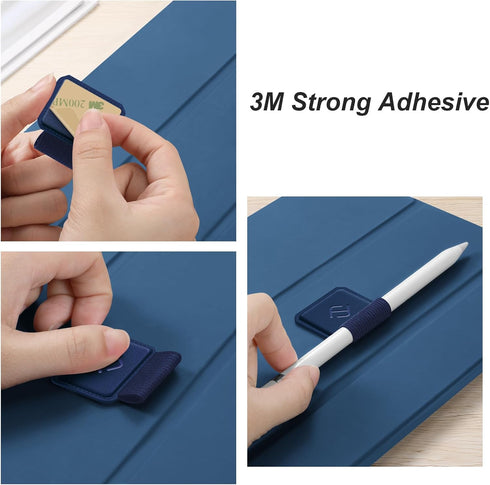Fintie 4 Pack Pen Loop Holder for Apple Pencil Pro, Elastic Adhesive Leather Sleeve for Stylus Pens, Navy