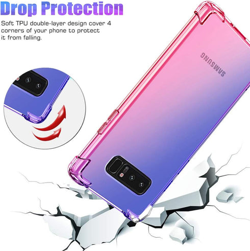 Case for Samsung Note 8 - Cute Gradient Slim Anti Scratch Soft Clear TPU Cover, Shockproof, Blue/Pink