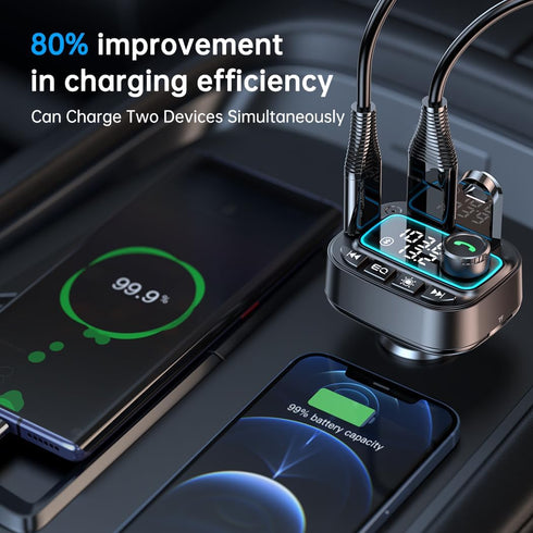 Bluetooth 5.3 Car Adapter FM Transmitter, 42W USB C Car Charger, Wireless Radio Receiver, Black