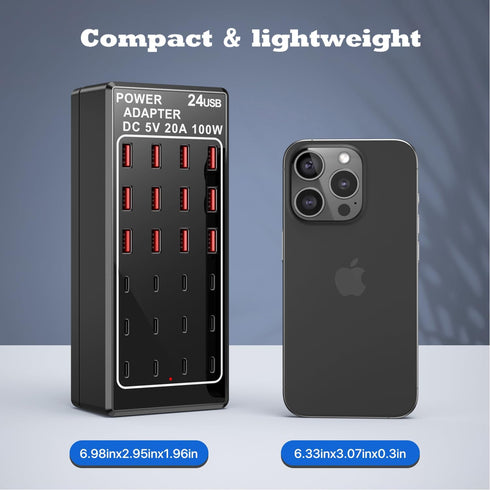 USB Charging Station Block, 24-Port 100W USB A Charger Block, Fast Charger Desktop Station for Apple iPhone, iPad,