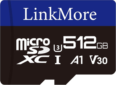 LinkMore XV13 512GB MicroSD Memory Card, MicroSDXC A1 UHS-I U3 V30 Class 10, SD Adapter Included, Read Up to 95 MB/s
