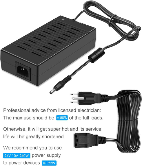 SHNITPWR 24V Power Supply DC Adapter, 24 Volt 10Amp 240W AC to DC Converter Transformer with 5.5x2.5mm Tip, 13.5FT Long