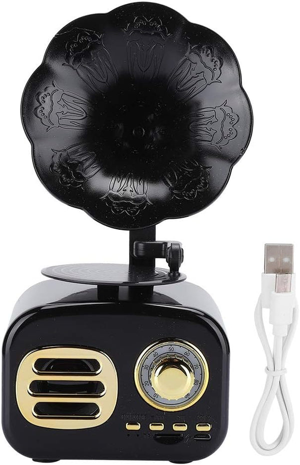 Mini Vintage Retro Bluetooth Smart Speaker, Portable Loudspeaker Music Player for Desktop Laptop, Black
