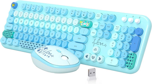 Wireless Keyboard Mouse Combo - MOFII 104 Round Keys Full-Size Cute Colorful Keyboard and Mouse for PC/Mac