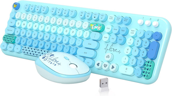 Wireless Keyboard Mouse Combo - MOFII 104 Round Keys Full-Size Cute Colorful Keyboard and Mouse for PC/Mac