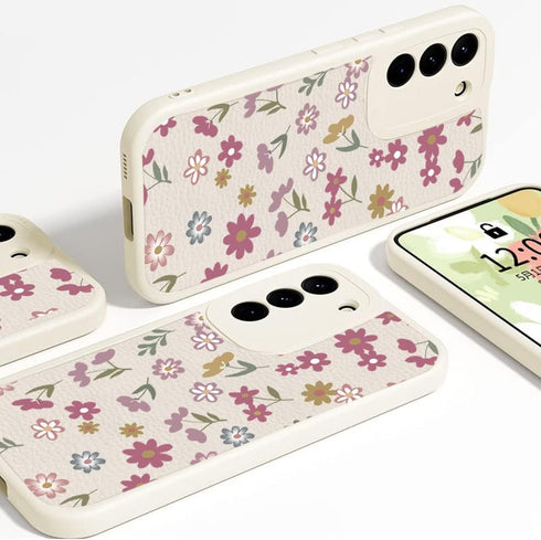 Samsung Galaxy A14 5G Case with Cute Flowers Pattern, Soft PU Leather Protective Case for Women, Pink