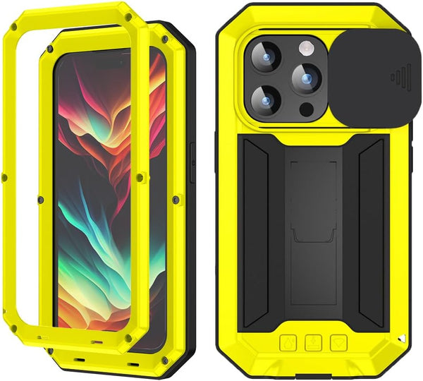 FunnyWin FW Compatible with iPhone 15 Metal Case with Slide Camera Cover Built